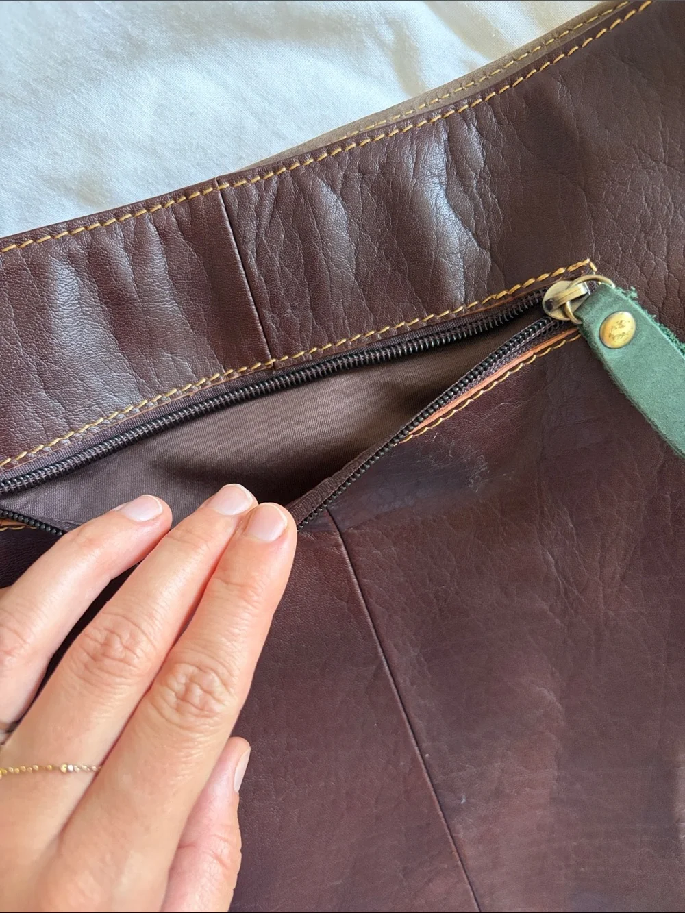 Tan and Black Leather Messenger Bag with Adjustable Strap from Argentina